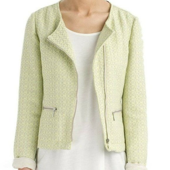 OPUS Size 40 Chartreuse Green Gray Tweed Jale SP Zip Front Moto Jacket Blazer - Picture 2 of 12